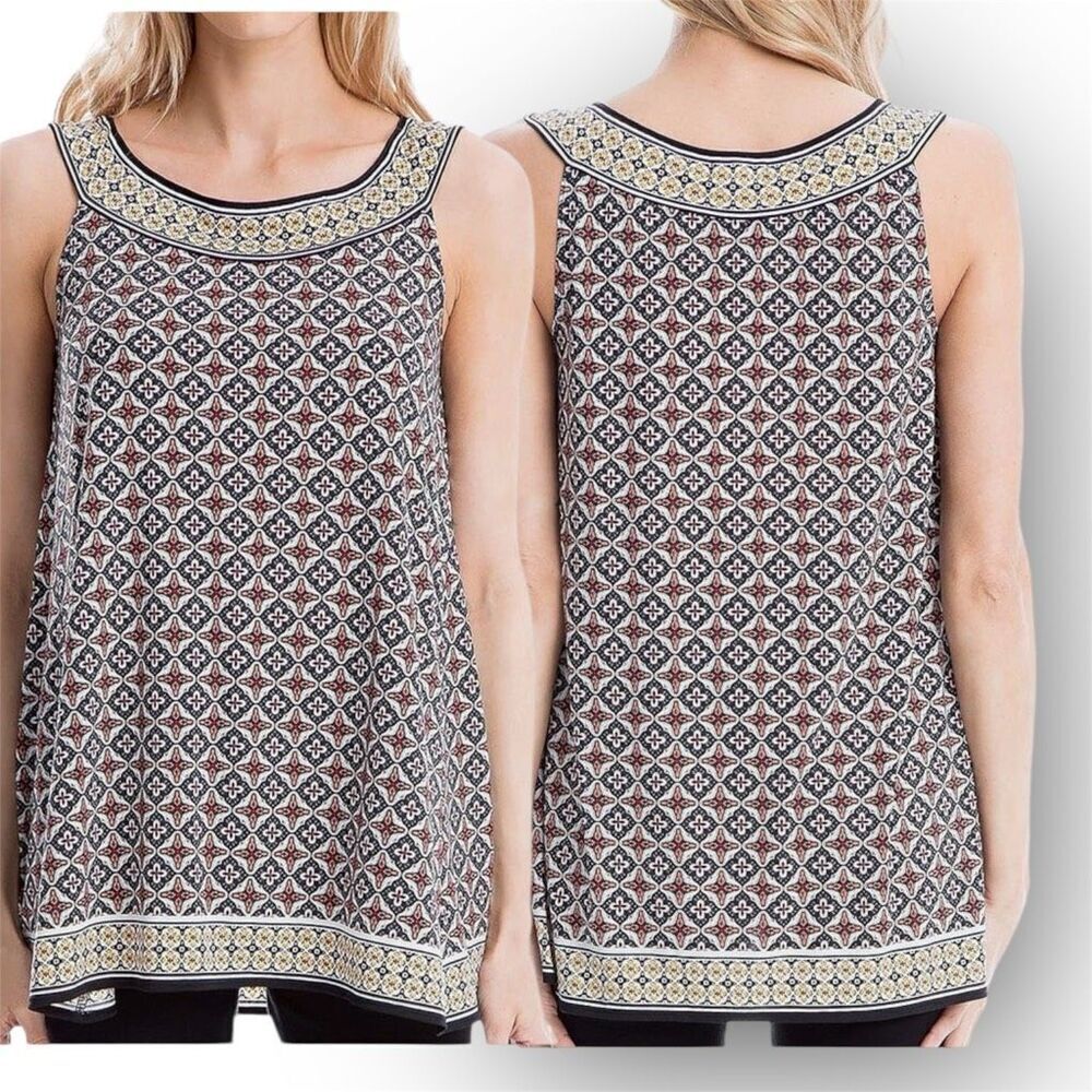 Max Studio, Sleevless Printed Matte Jersey Trapeze Tunic Top Women's Medium